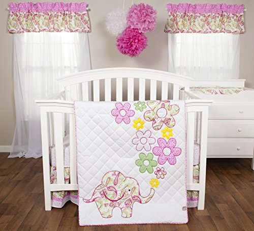 Trend Lab 3 Piece Crib Bedding Set, Elephant Flowers